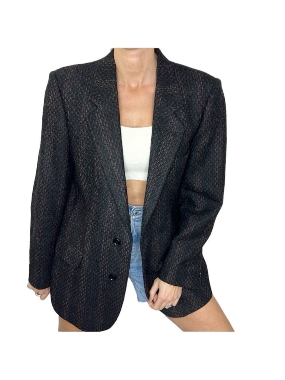Vintage 100% wool black multi colour tweed blazer 40 R